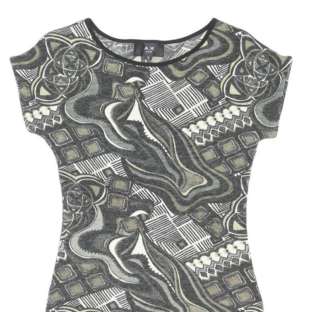 AX PARIS Womens Grey & Beige Printed Top Short Sleeve Round Neck UK 12