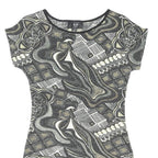 AX PARIS Womens Grey & Beige Printed Top Short Sleeve Round Neck UK 12