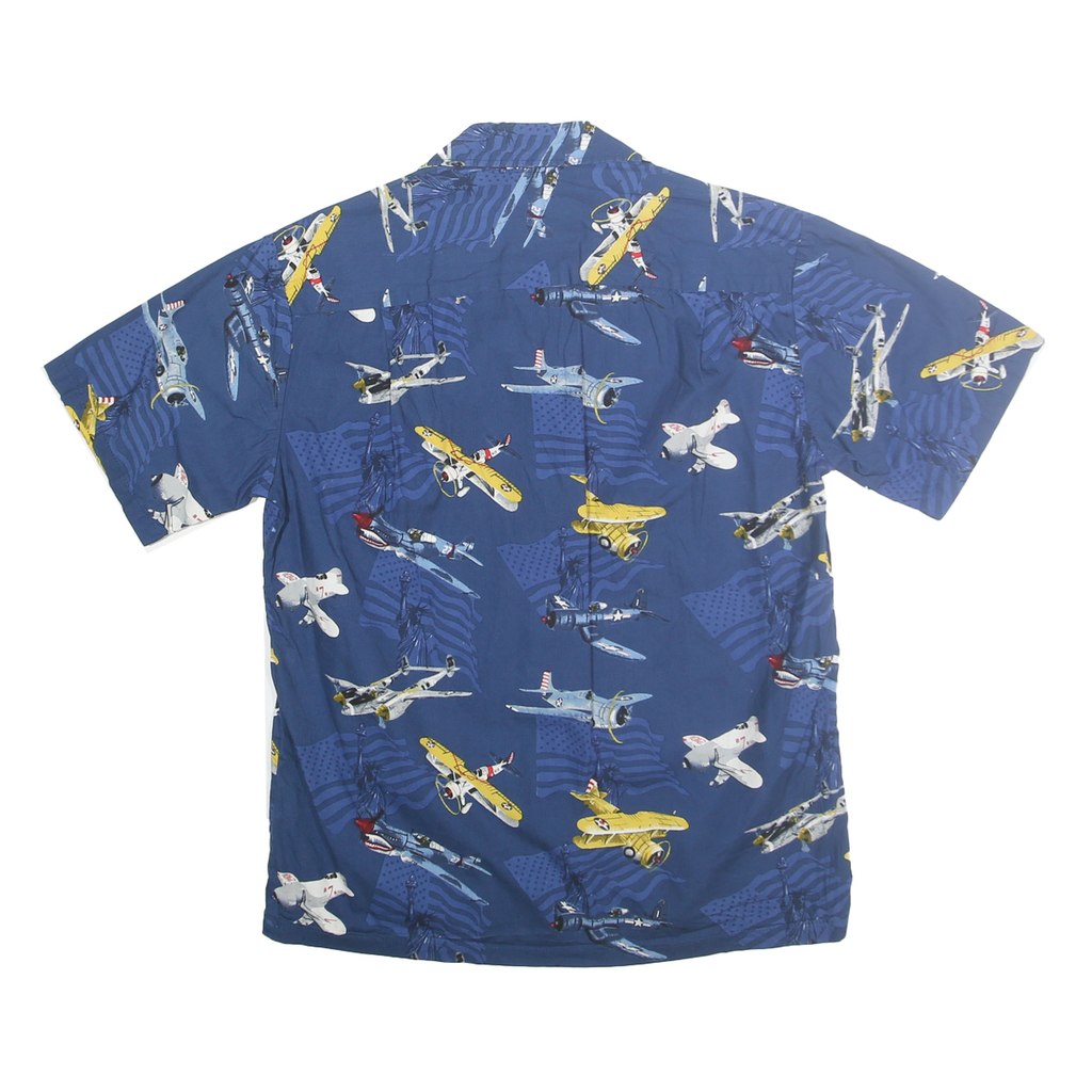 PACIFIC LEGEND Mens Blue Aircraft Print Shirt M Cotton Casual Summer