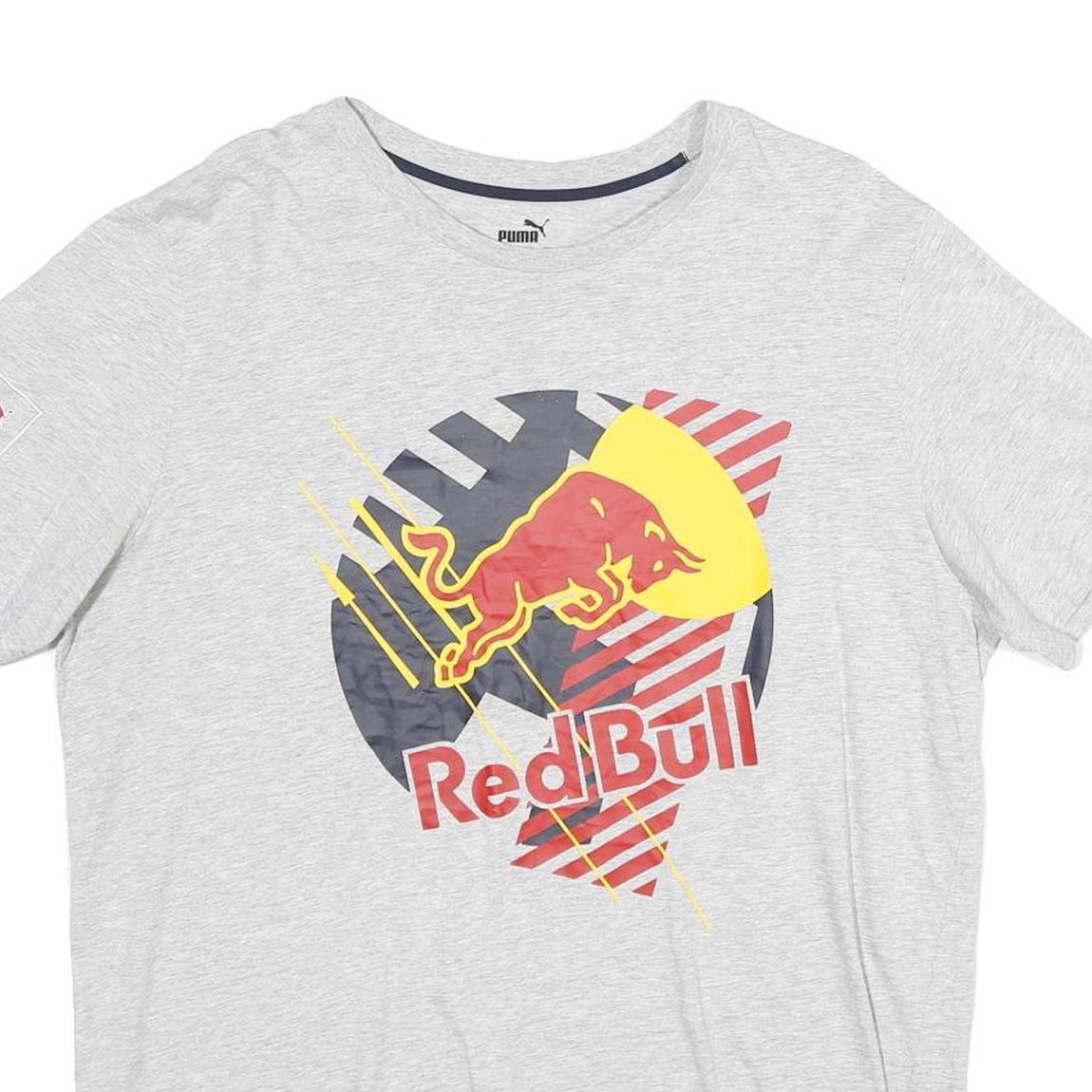 PUMA Mens Grey Red Bull Graphic T-Shirt L Short Sleeve Crew Neck Sportswear