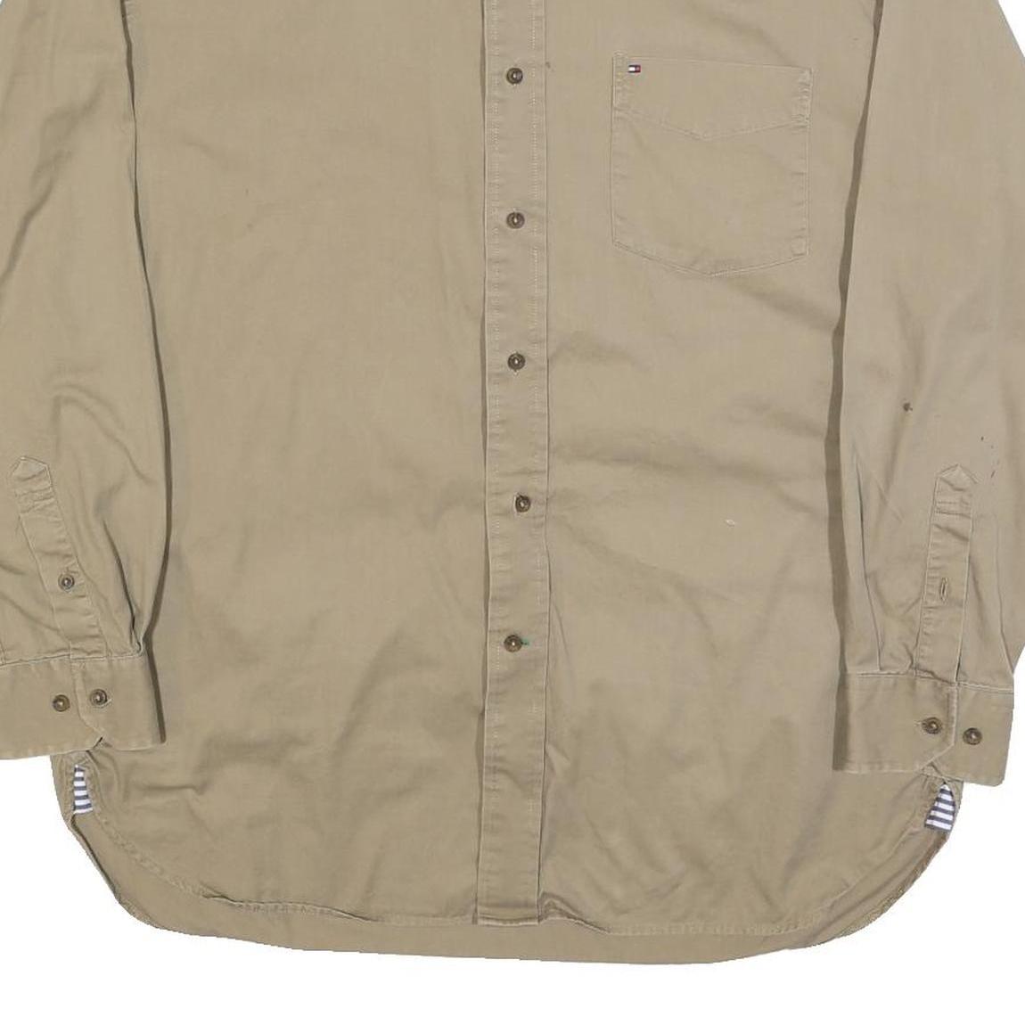 TOMMY HILFIGER Mens Beige Cotton Blend Shirt L Button Down Pocket Casual