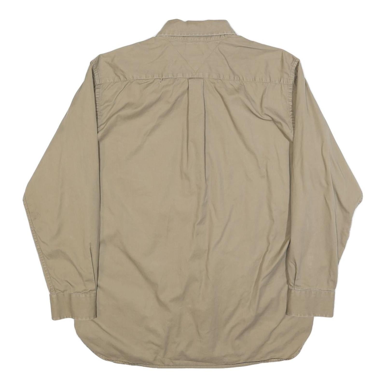 TOMMY HILFIGER Mens Beige Cotton Blend Shirt L Button Down Pocket Casual