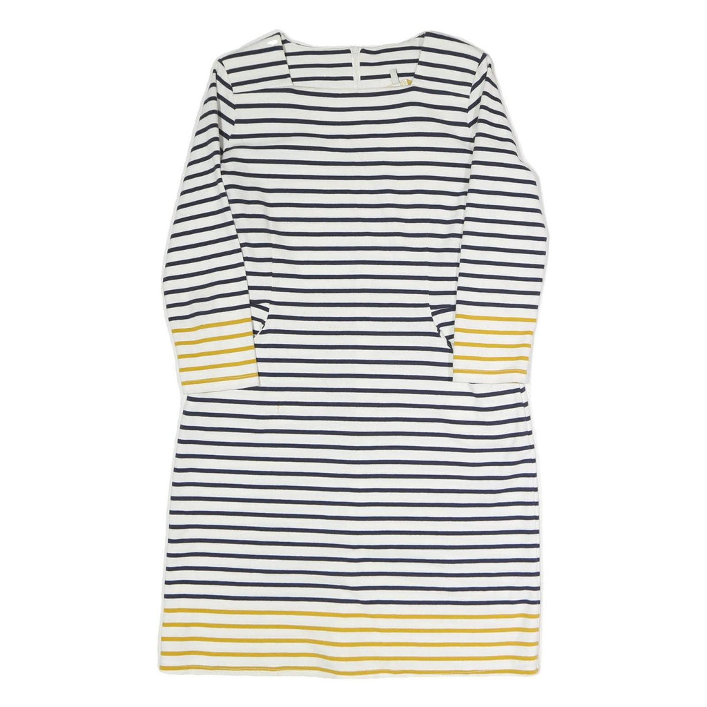 JOULES Womens White & Navy Striped Cotton Blend Day Dress Knee Length M Casual