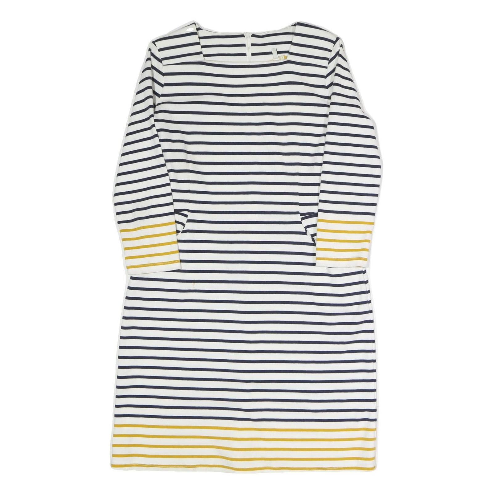 JOULES Womens White & Navy Striped Cotton Blend Day Dress Knee Length M Casual