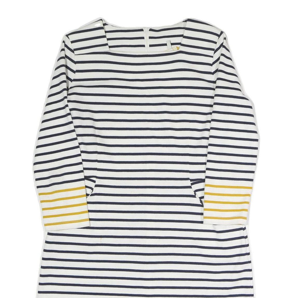JOULES Womens White & Navy Striped Cotton Blend Day Dress Knee Length M Casual