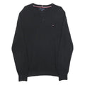 TOMMY HILFIGER Mens Black Plain Cotton Crew Neck Basic Knit Jumper L
