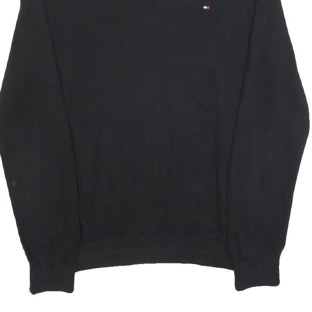 TOMMY HILFIGER Mens Black Plain Cotton Crew Neck Basic Knit Jumper L