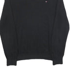 TOMMY HILFIGER Mens Black Plain Cotton Crew Neck Basic Knit Jumper L