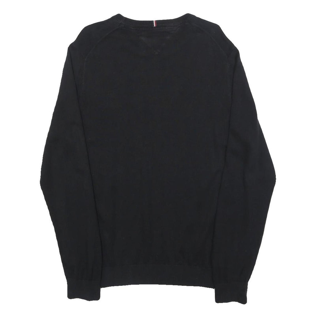 TOMMY HILFIGER Mens Black Plain Cotton Crew Neck Basic Knit Jumper L