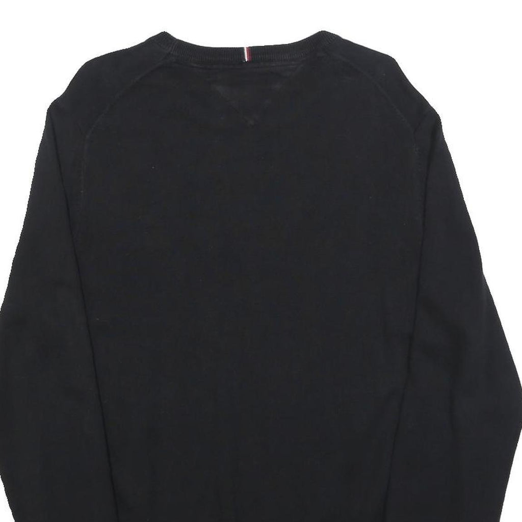 TOMMY HILFIGER Mens Black Plain Cotton Crew Neck Basic Knit Jumper L