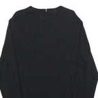 TOMMY HILFIGER Mens Black Plain Cotton Crew Neck Basic Knit Jumper L