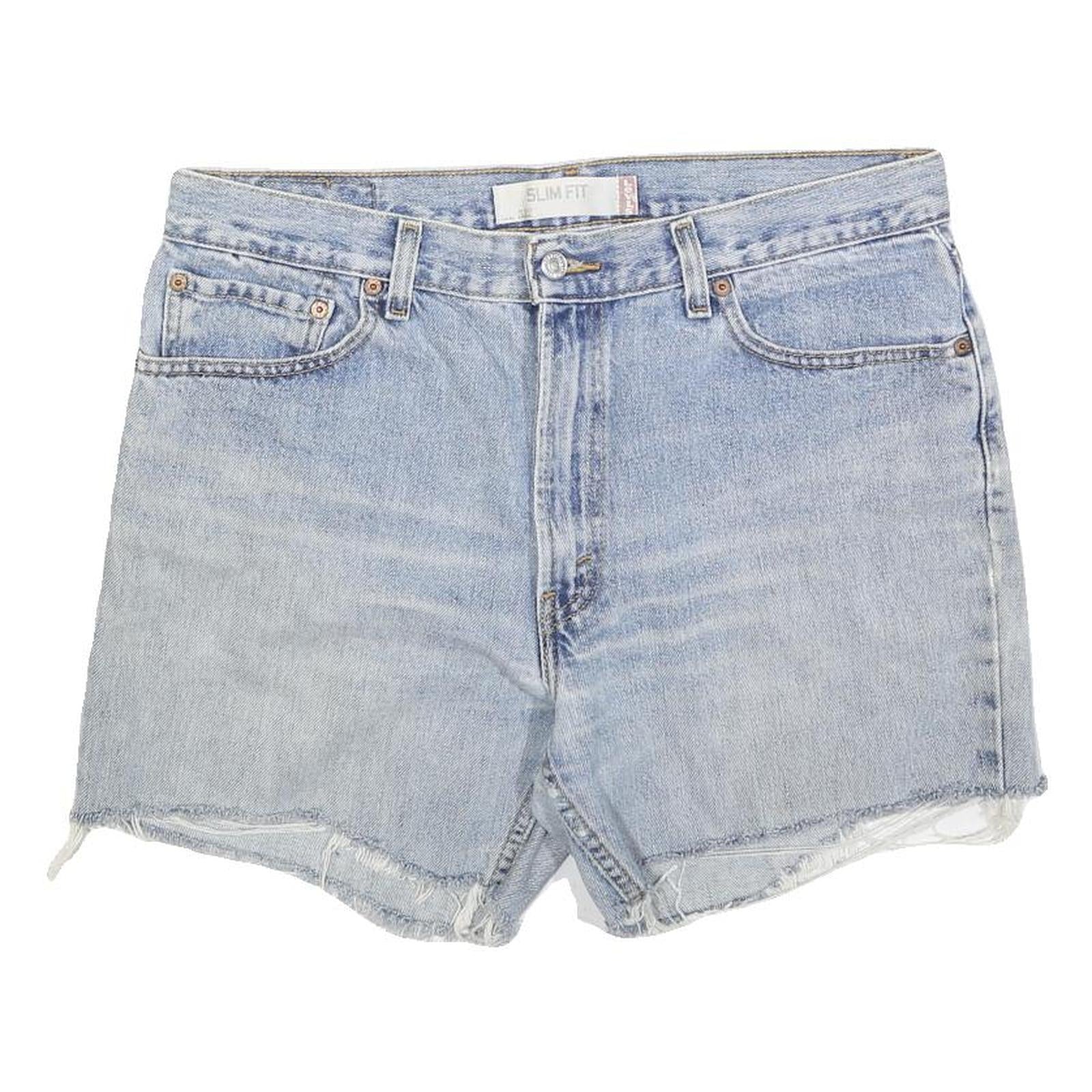LEVI'S Womens Denim Blue Shorts Slim Fit L W36 Distressed Hem Casual