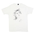 Womens White Graphic T-Shirt L Short Sleeve Crew Neck Artistic Face Print