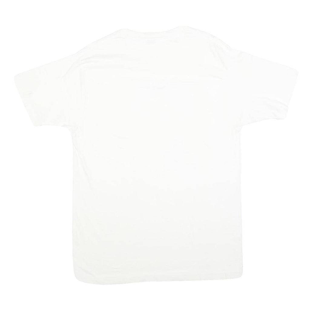 Womens White Graphic T-Shirt L Short Sleeve Crew Neck Artistic Face Print