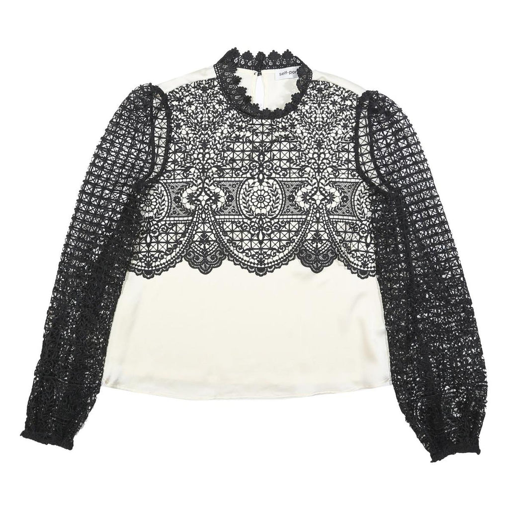 SELF-PORTRAIT Womens Black & White Printed Blouse Long Sleeve High Neck UK 10