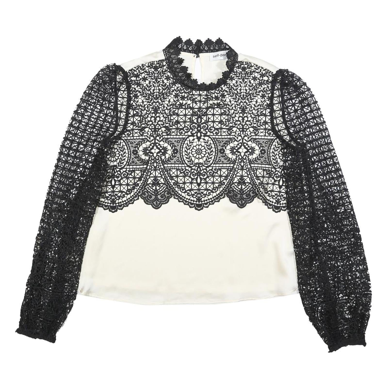 SELF-PORTRAIT Womens Black & White Printed Blouse Long Sleeve High Neck UK 10