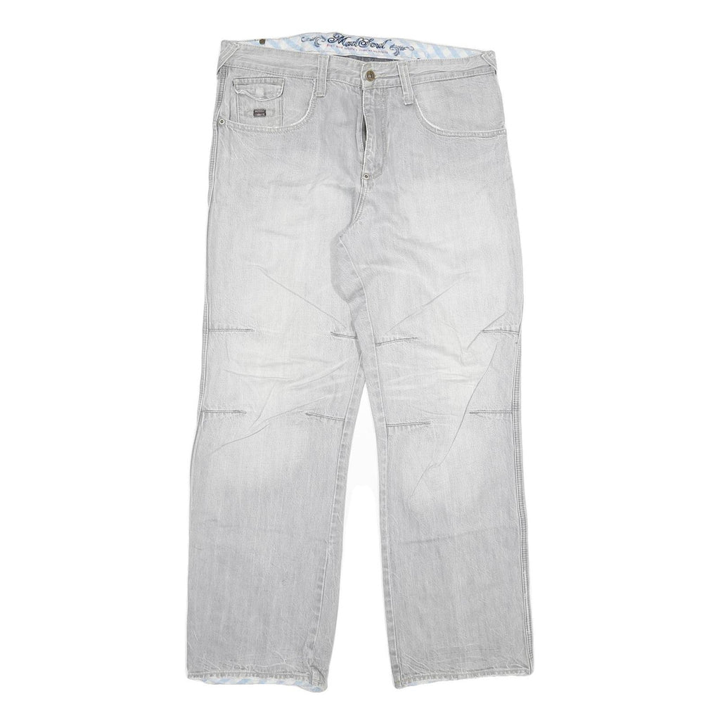 MAD SOUL Mens Regular Fit Light Grey Denim Jeans W36 L30 Zip Closure Casual