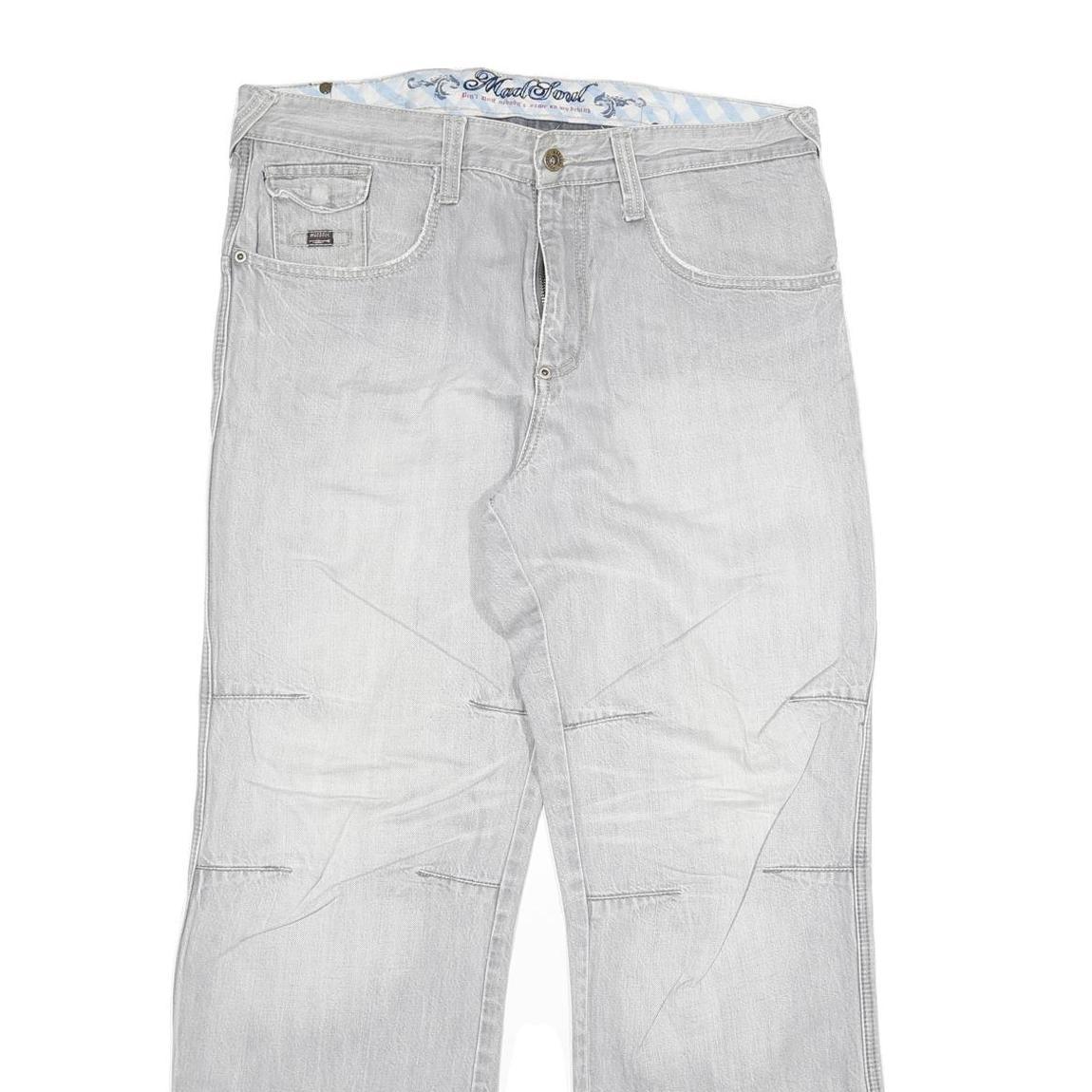 MAD SOUL Mens Regular Fit Light Grey Denim Jeans W36 L30 Zip Closure Casual