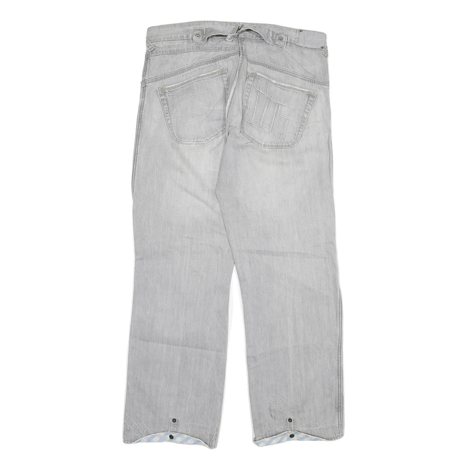 MAD SOUL Mens Regular Fit Light Grey Denim Jeans W36 L30 Zip Closure Casual