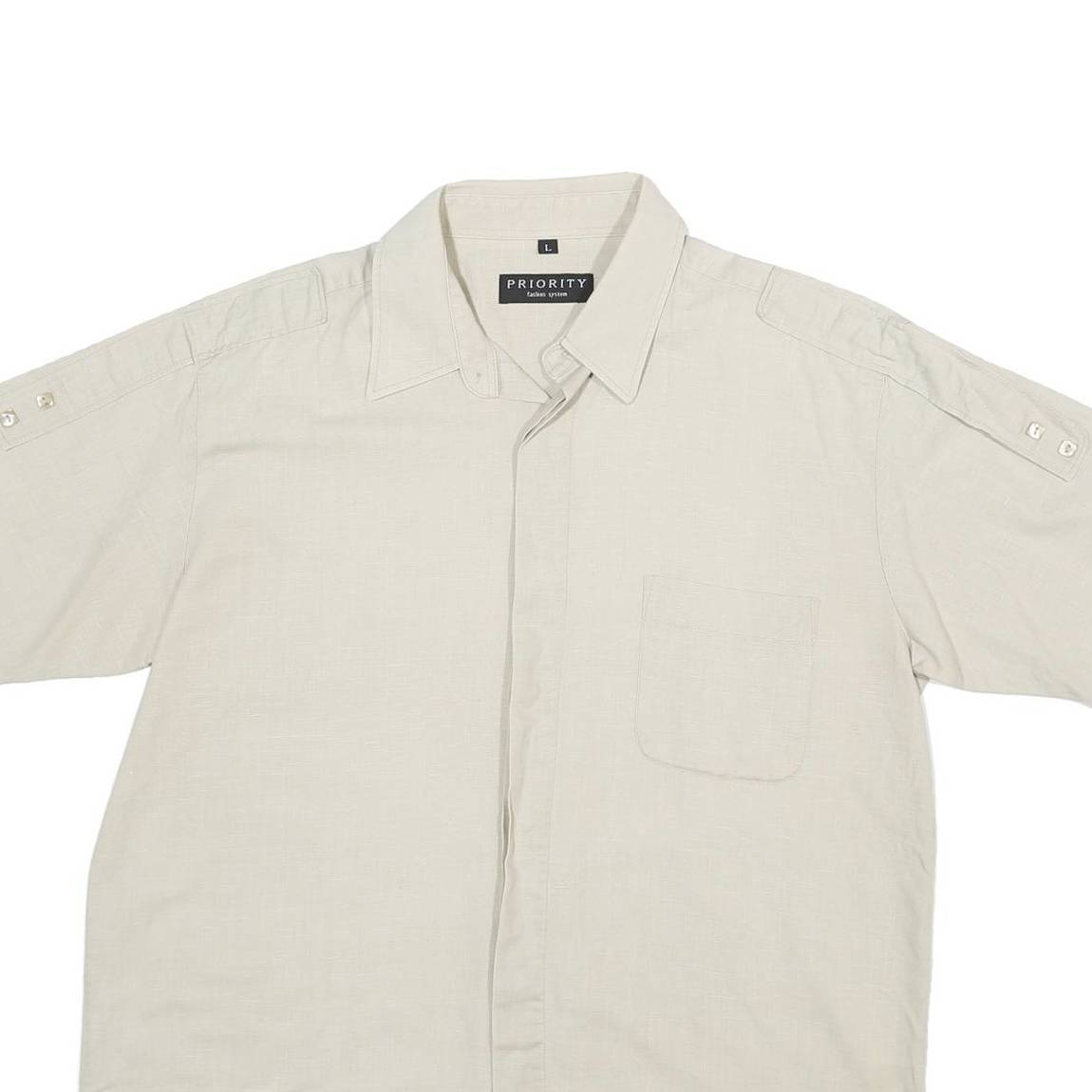PRIORITY Mens Beige Shirt L Linen Blend Casual Short Sleeve Summer Shirt