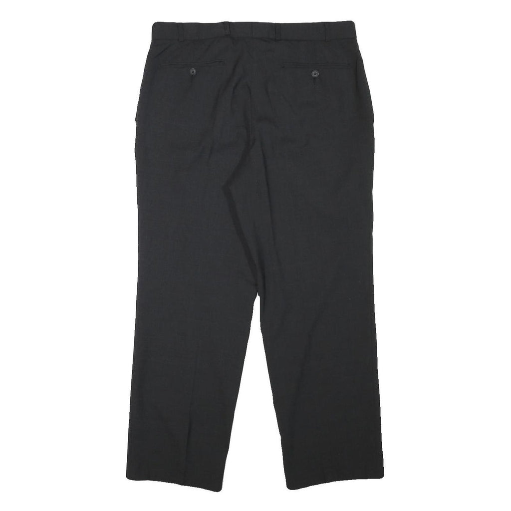 HAGMAN Mens Wool Blend Black Regular Fit Straight Leg Trousers W34 L28 Smart