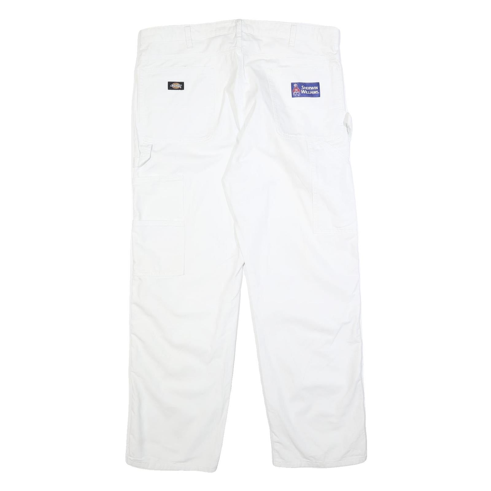 DICKIES Mens Cotton White Relaxed Straight Trousers W38 L32 Workwear Utility