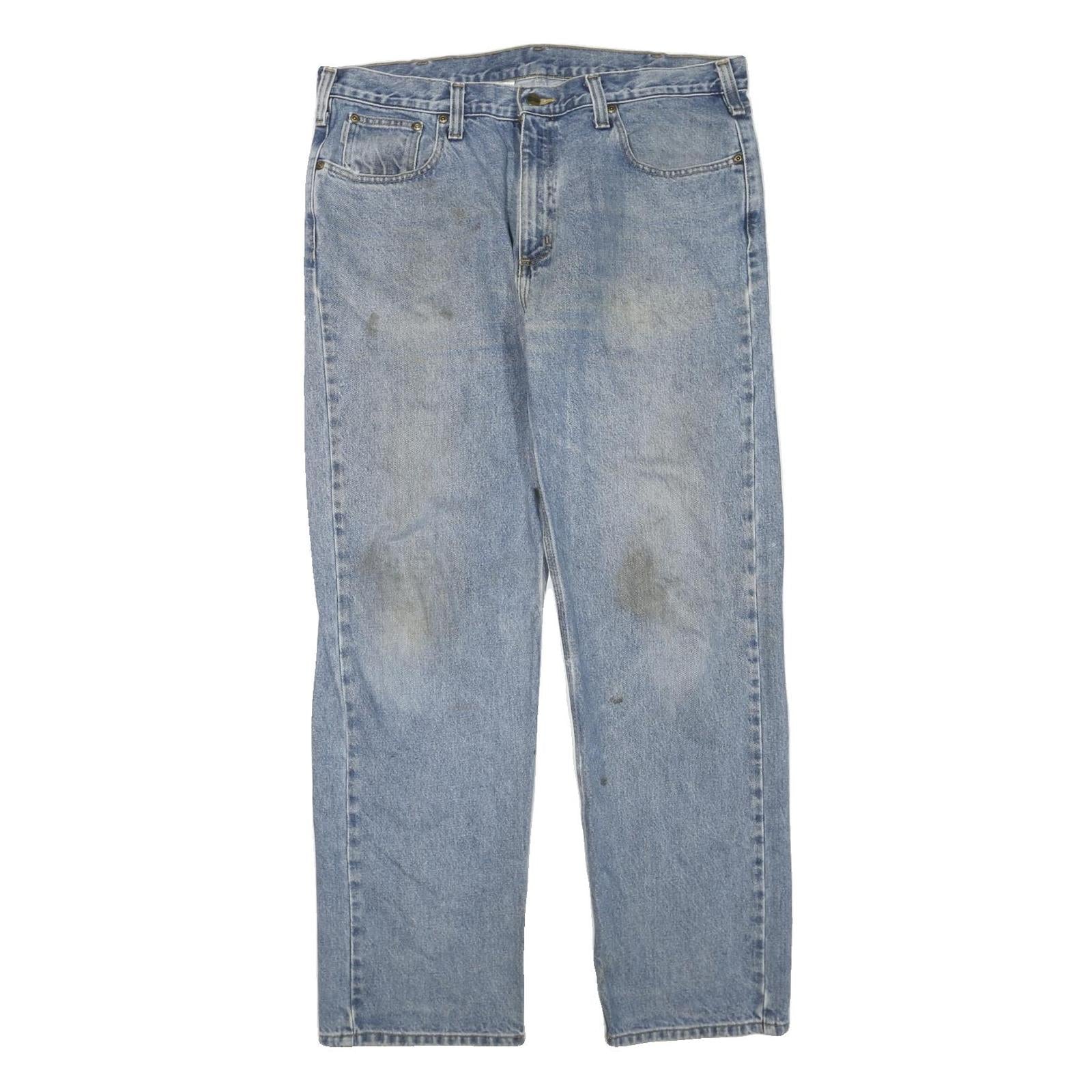 CARHARTT Mens Regular Fit Blue Denim Jeans W38 L32 Workwear Zip Closure Casual