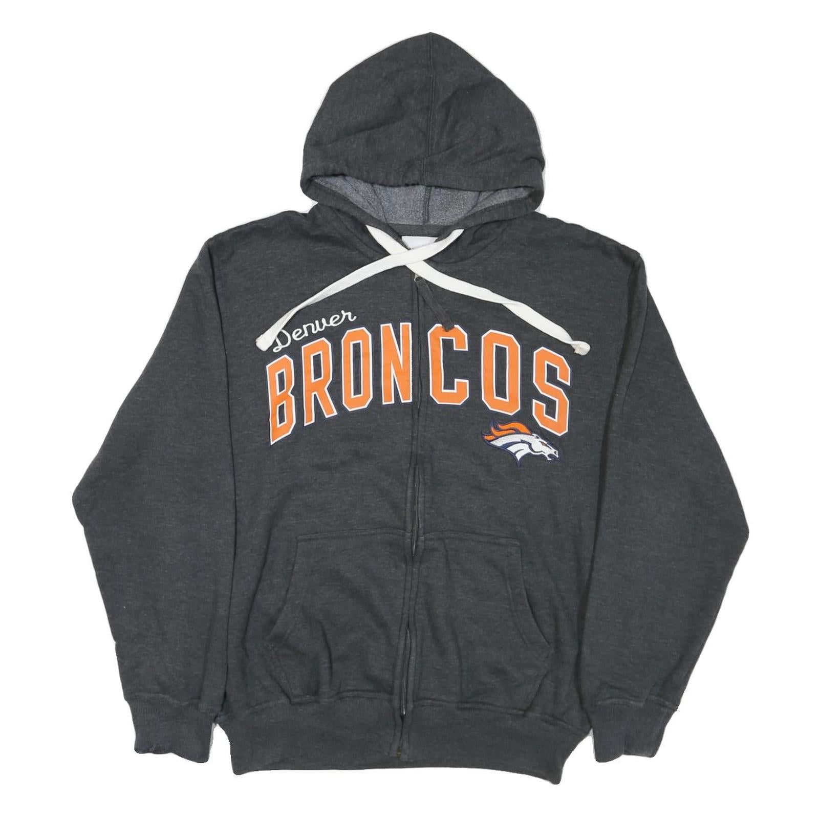NFL Mens Grey Denver Broncos Full Zip Hoodie L Cotton Blend NFL Logo