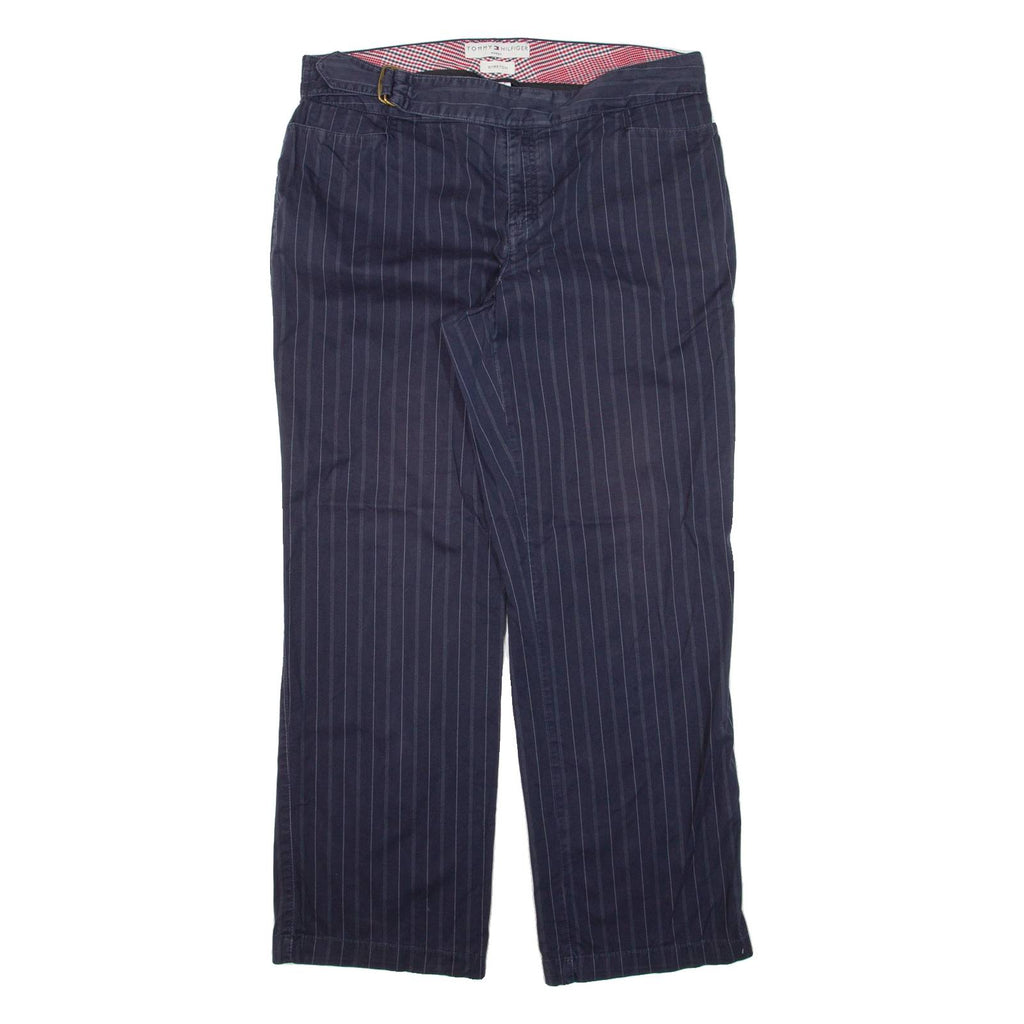 TOMMY HILFIGER Pinstripe Womens Trousers Blue Loose Straight W35 L30