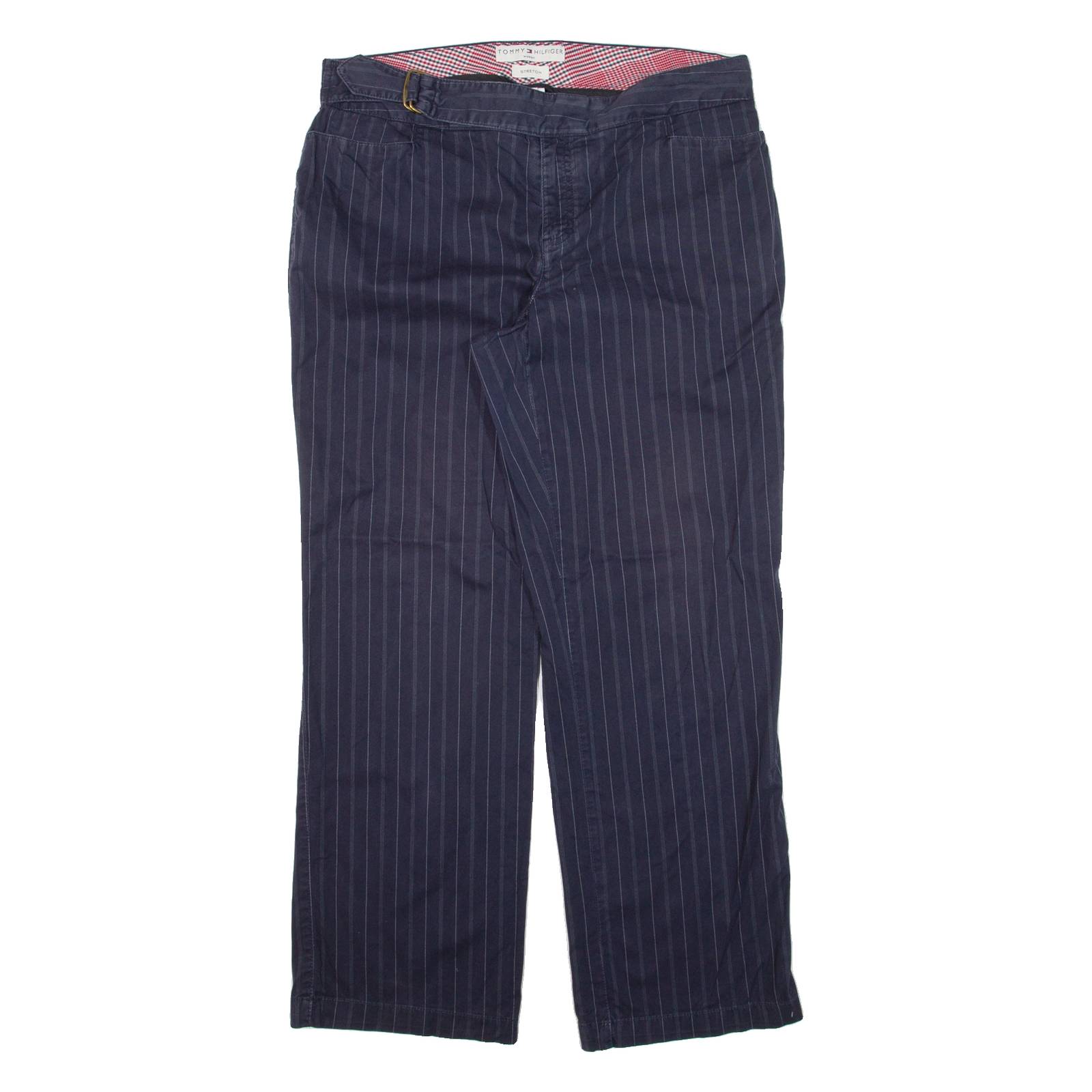 TOMMY HILFIGER Pinstripe Womens Trousers Blue Loose Straight W35 L30