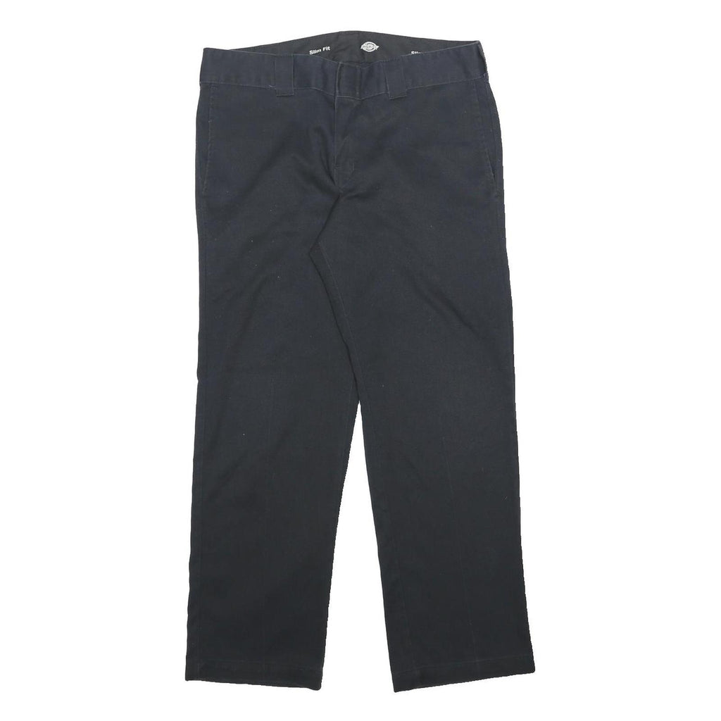 DICKIES Mens Slim Fit Black Cotton Blend Slim Trousers W34 L29 Workwear Casual