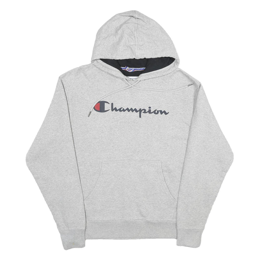 CHAMPION Mens Grey Hoodie M Cotton Blend Pullover Logo Print