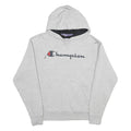 CHAMPION Mens Grey Hoodie M Cotton Blend Pullover Logo Print