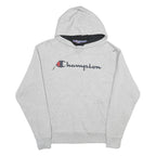 CHAMPION Mens Grey Hoodie M Cotton Blend Pullover Logo Print