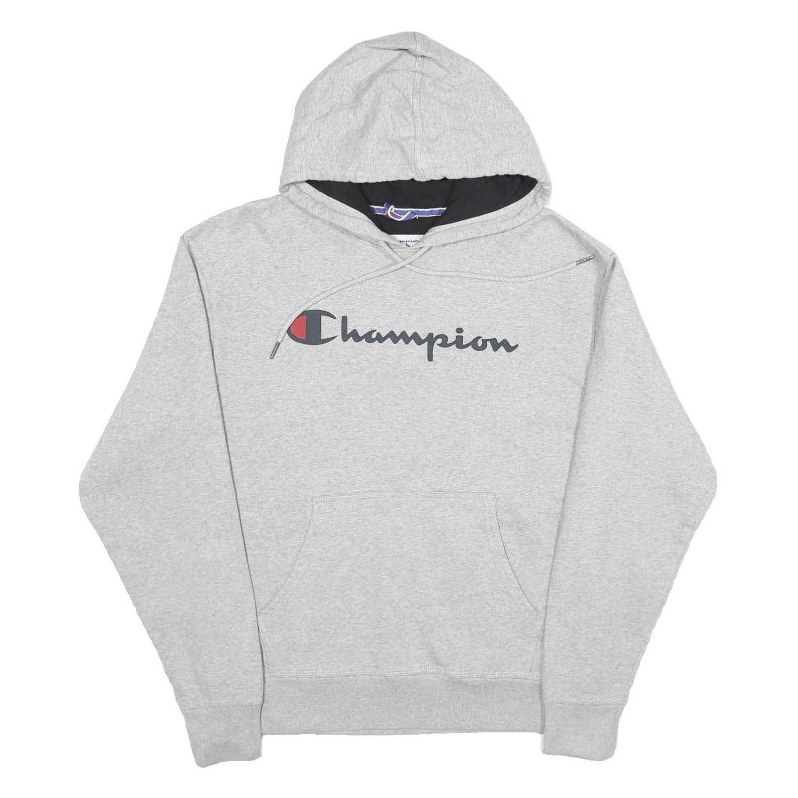 CHAMPION Mens Grey Hoodie M Cotton Blend Pullover Logo Print