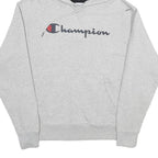 CHAMPION Mens Grey Hoodie M Cotton Blend Pullover Logo Print