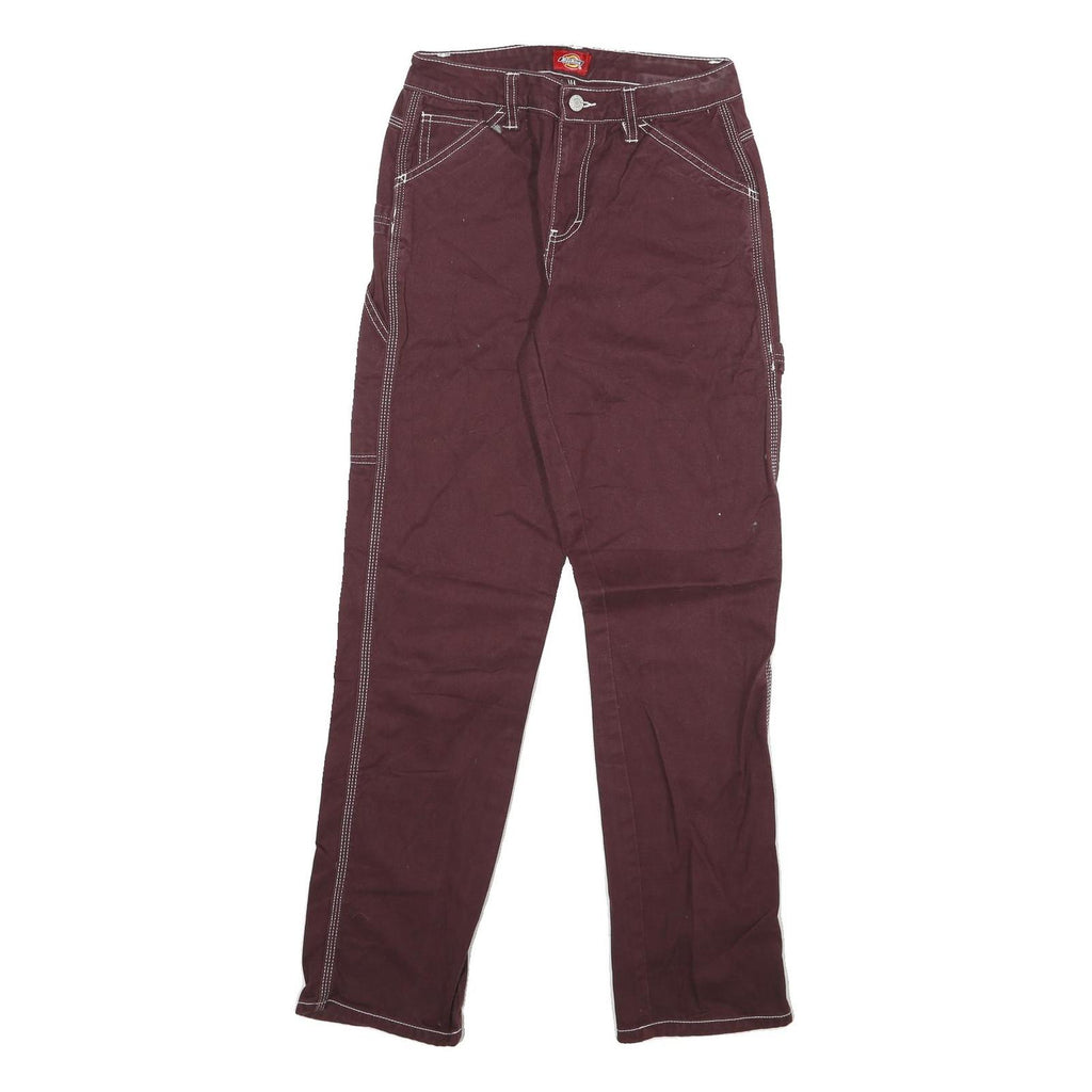 DICKIES Womens Jeans Burgundy Slim Straight Cotton Blend W26 L29 Workwear Style
