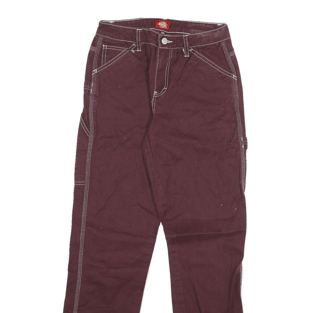 DICKIES Womens Jeans Burgundy Slim Straight Cotton Blend W26 L29 Workwear Style