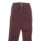 DICKIES Womens Jeans Burgundy Slim Straight Cotton Blend W26 L29 Workwear Style
