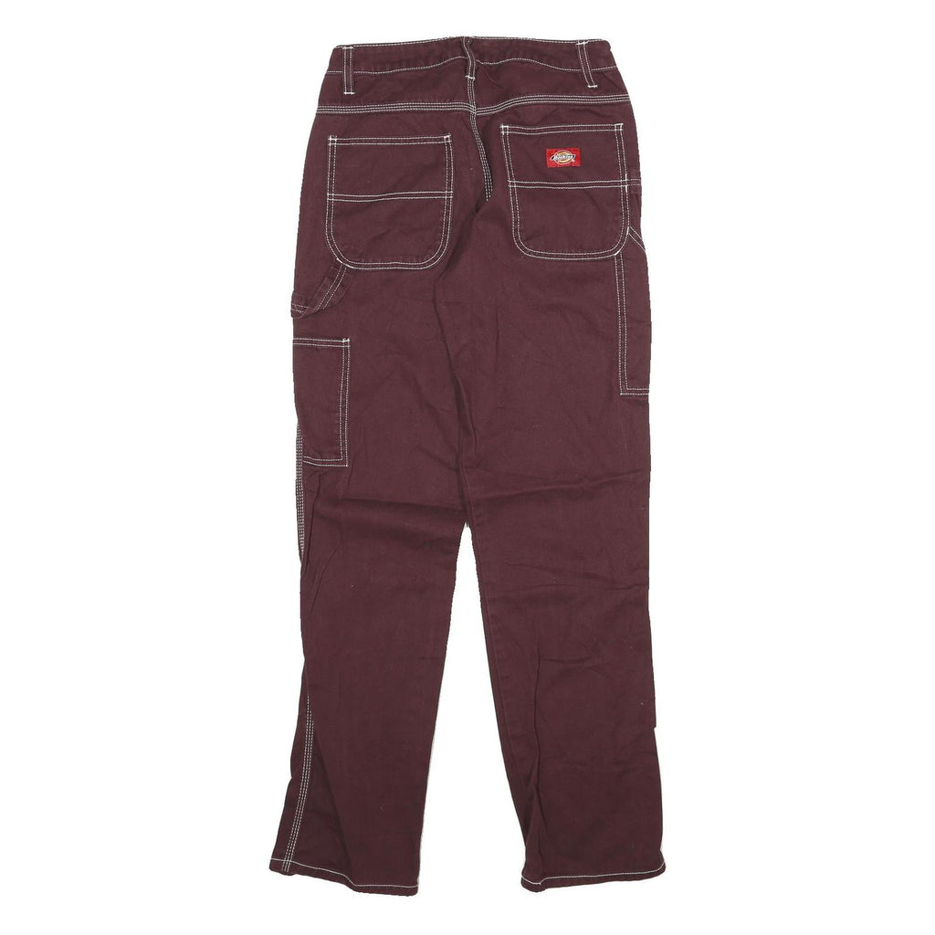 DICKIES Womens Jeans Burgundy Slim Straight Cotton Blend W26 L29 Workwear Style