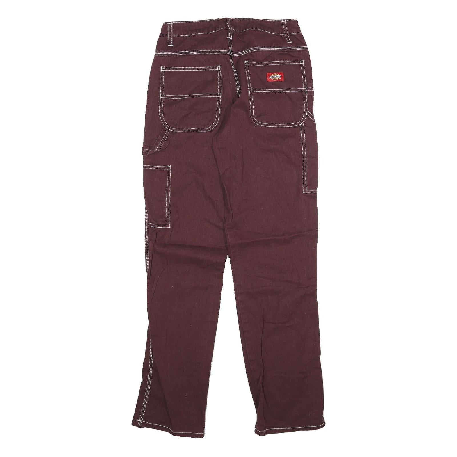DICKIES Womens Jeans Burgundy Slim Straight Cotton Blend W26 L29 Workwear Style