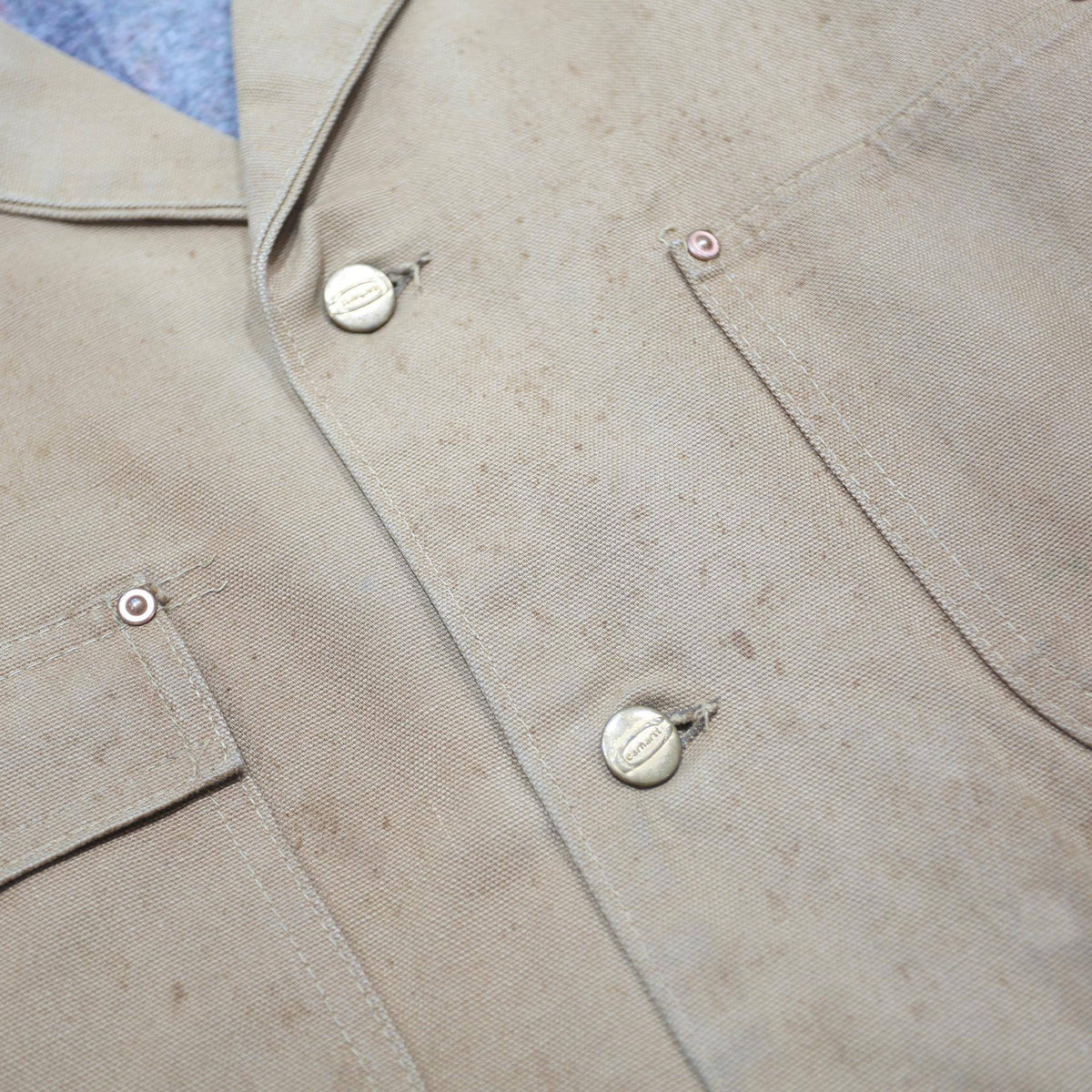CARHARTT Mens Beige Workwear Jacket M Cotton Blend Canvas Button Closure Utility