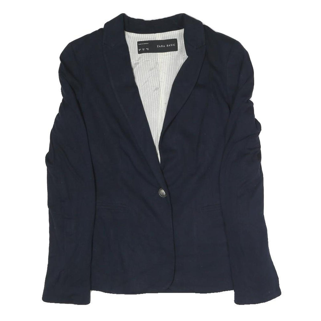 ZARA Womens Navy Blue Jacket XS Polyester Blend Button Plain Stylish Casual