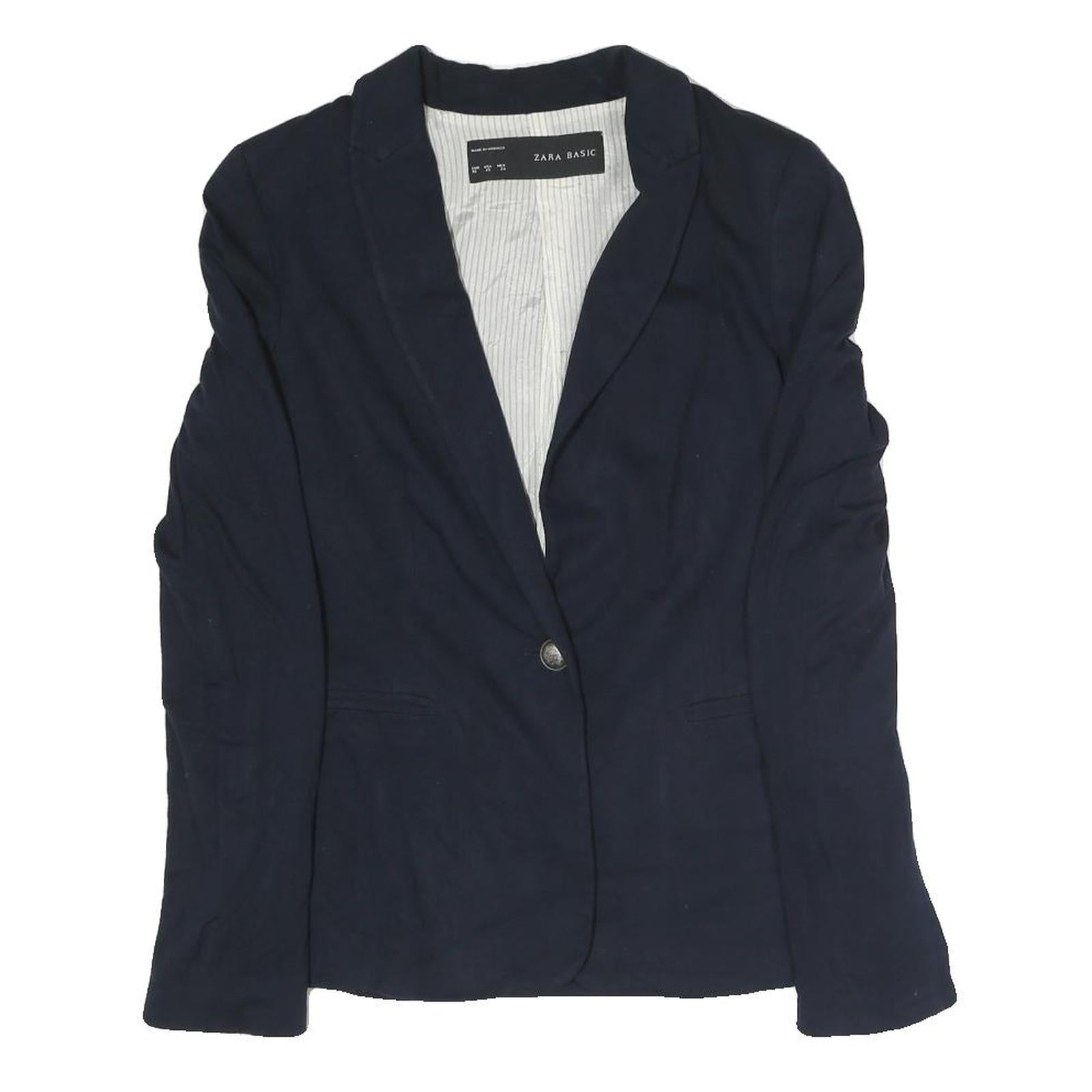 ZARA Womens Navy Blue Jacket XS Polyester Blend Button Plain Stylish Casual