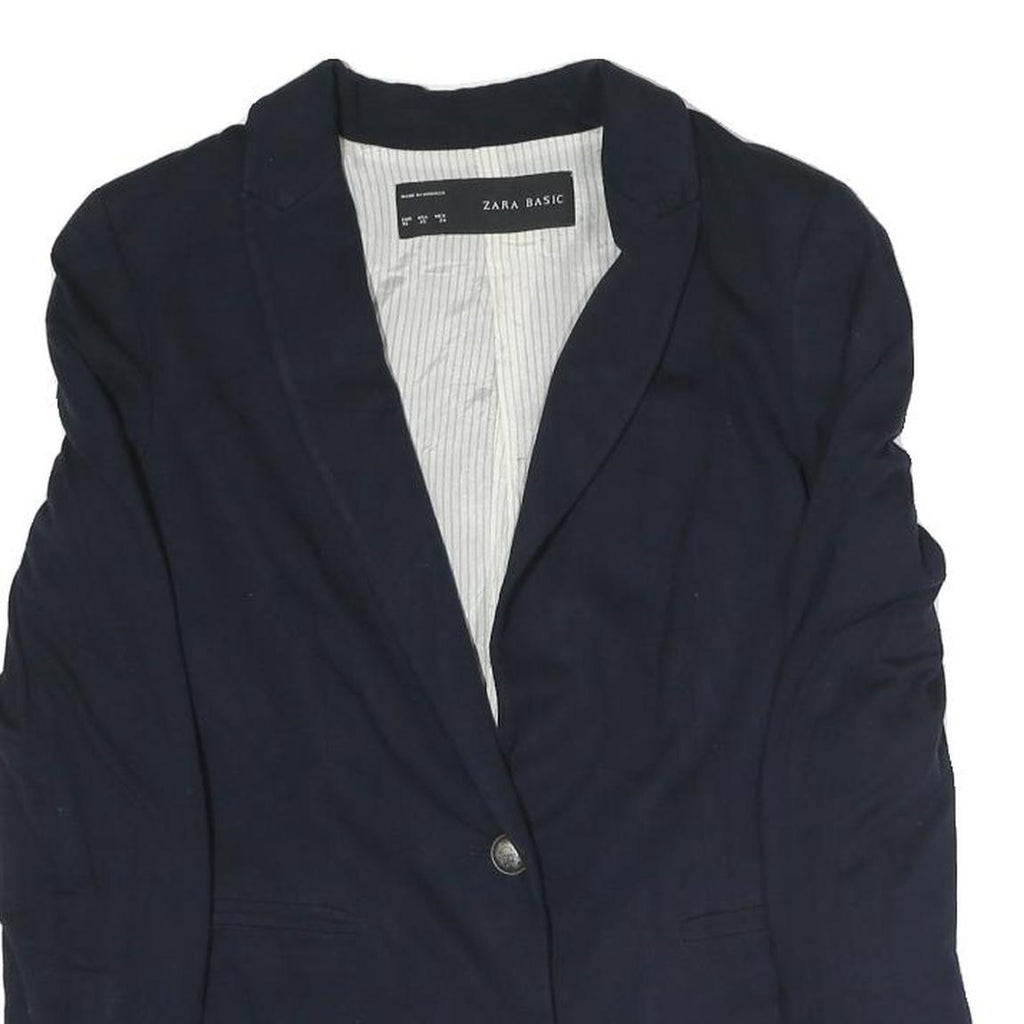 ZARA Womens Navy Blue Jacket XS Polyester Blend Button Plain Stylish Casual