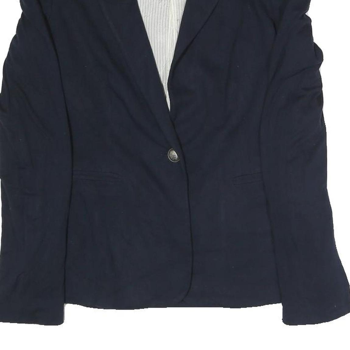 ZARA Womens Navy Blue Jacket XS Polyester Blend Button Plain Stylish Casual