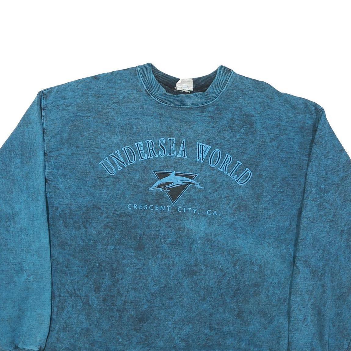 SUNSHINE Mens Blue Undersea World Crew Neck XL Cotton Blend Sweatshirt