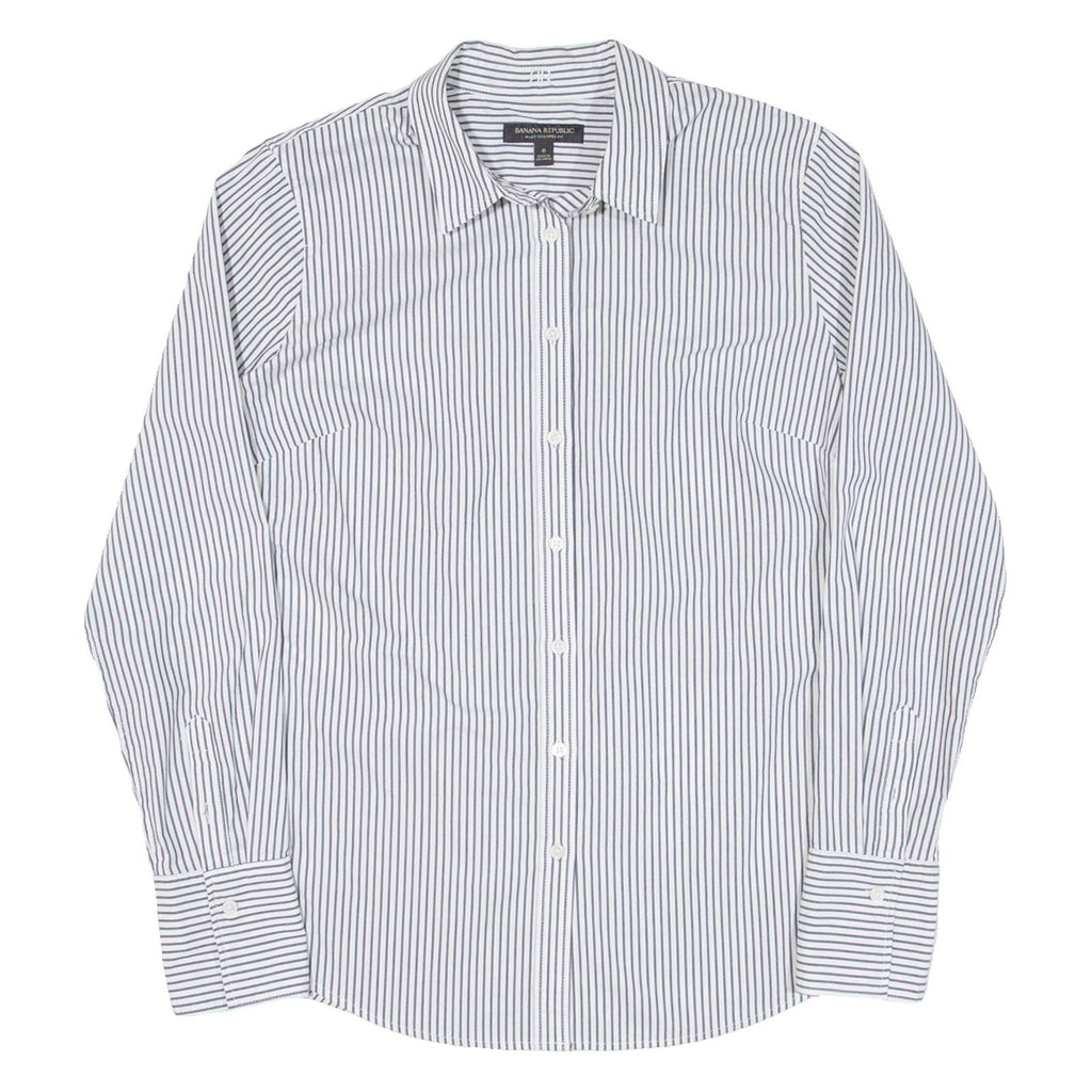 BANANA REPUBLIC Riley Tailored Fit Womens Shirt Grey Striped Long Sleeve S