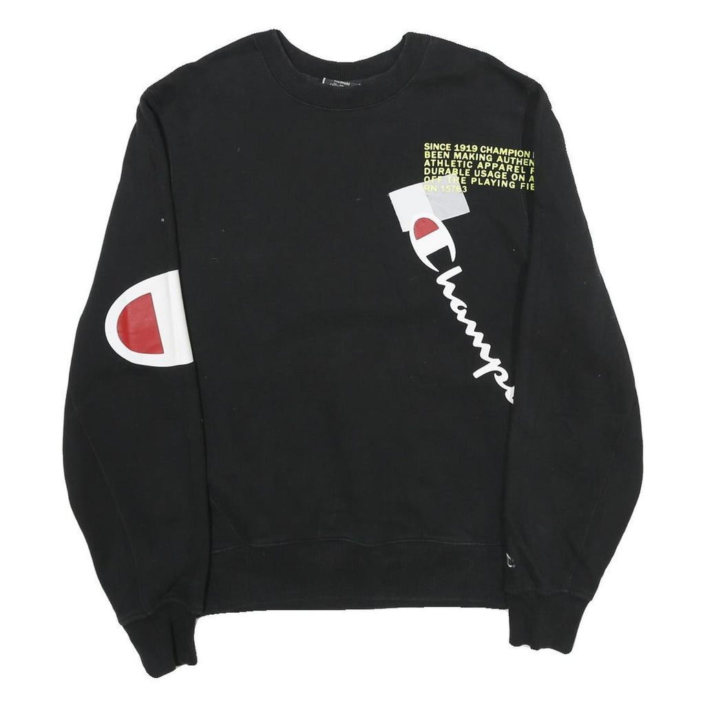 CHAMPION Mens Black Cotton Blend Crew Neck Sweatshirt M Printed Logo Graphic