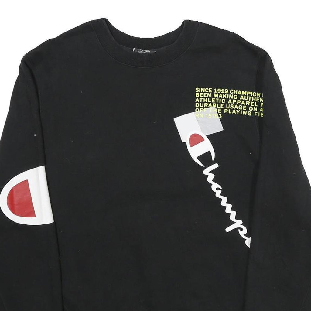 CHAMPION Mens Black Cotton Blend Crew Neck Sweatshirt M Printed Logo Graphic